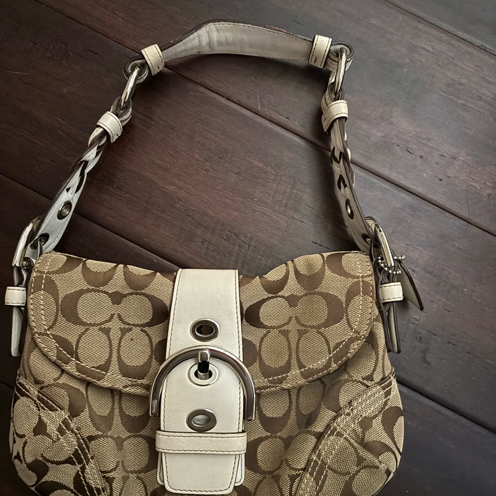 Coach Tan and Cream Signature Shoulder Bag